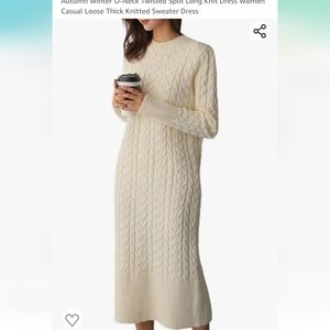 Knitted cotton cream sweater dress
